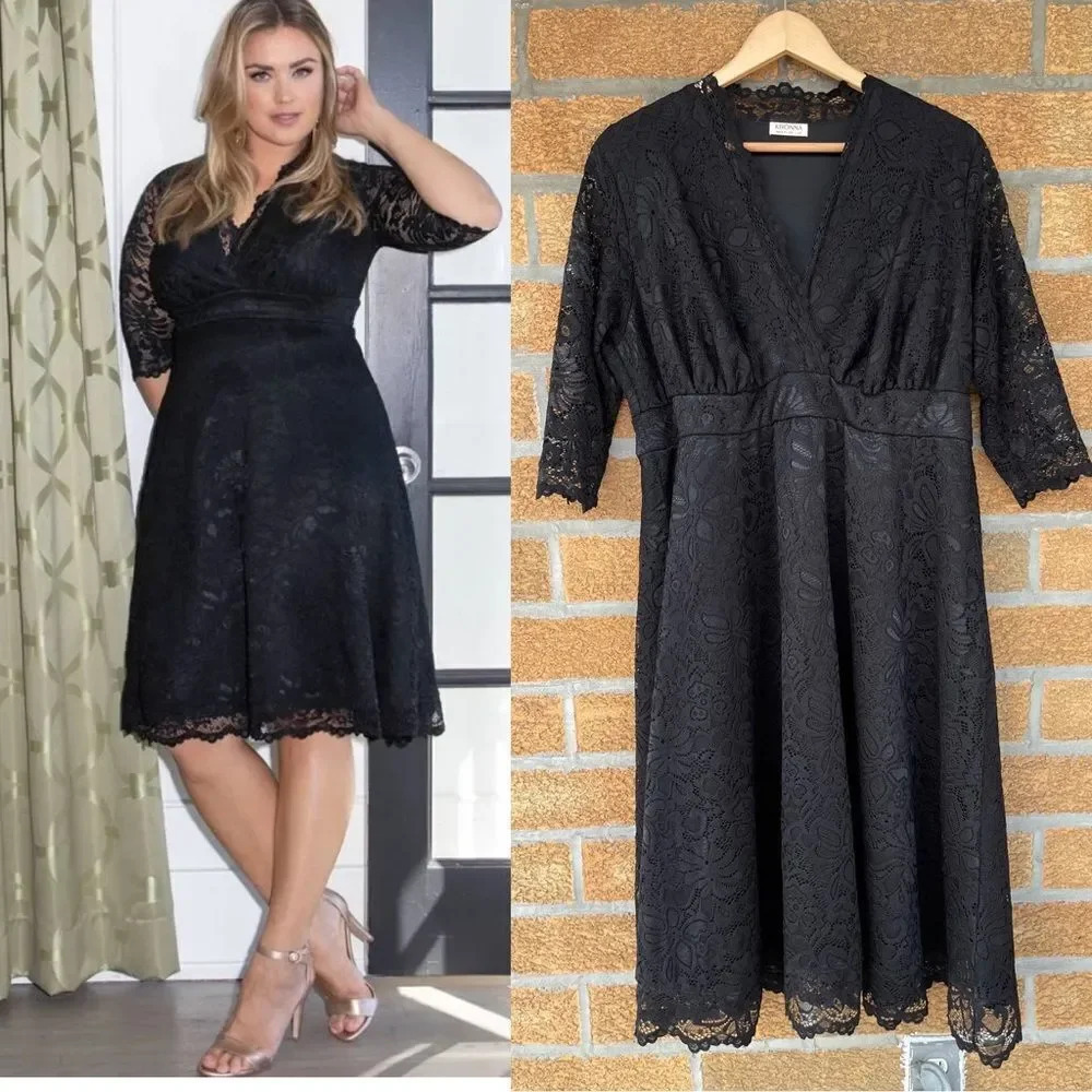 Kiyonna Mademoiselle Lace Dress - Onyx 2 X